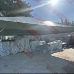 宮廷帳 6x6 公尺，設置於營造工地作為工程物料保存與遮蔽使用