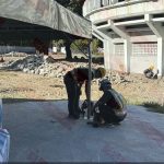 宮廷帳 6x6 公尺，設置於營造工地作為工程物料保存與遮蔽使用